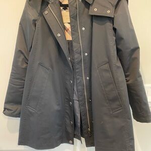 BURBERRY BRIT RAIN COAT WITH DETACHABLE HOOD & VEST.
